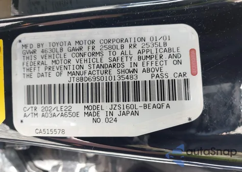 2001 Lexus Gs 300 from USA, damaged, VIN JT8BD69S010135483